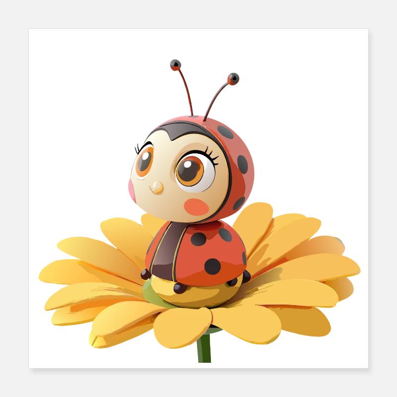 Coccinelle mignonne sur une fleur Poster 40 x 40 cm