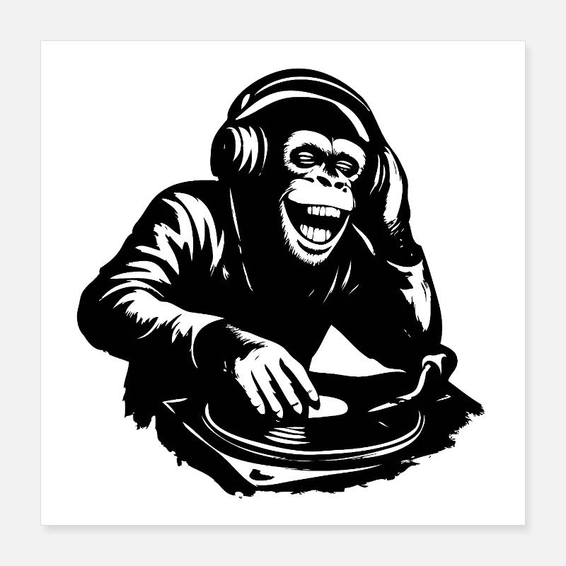 DJ The Monkey Danse à la Banksy Poster 40 x 40 cm