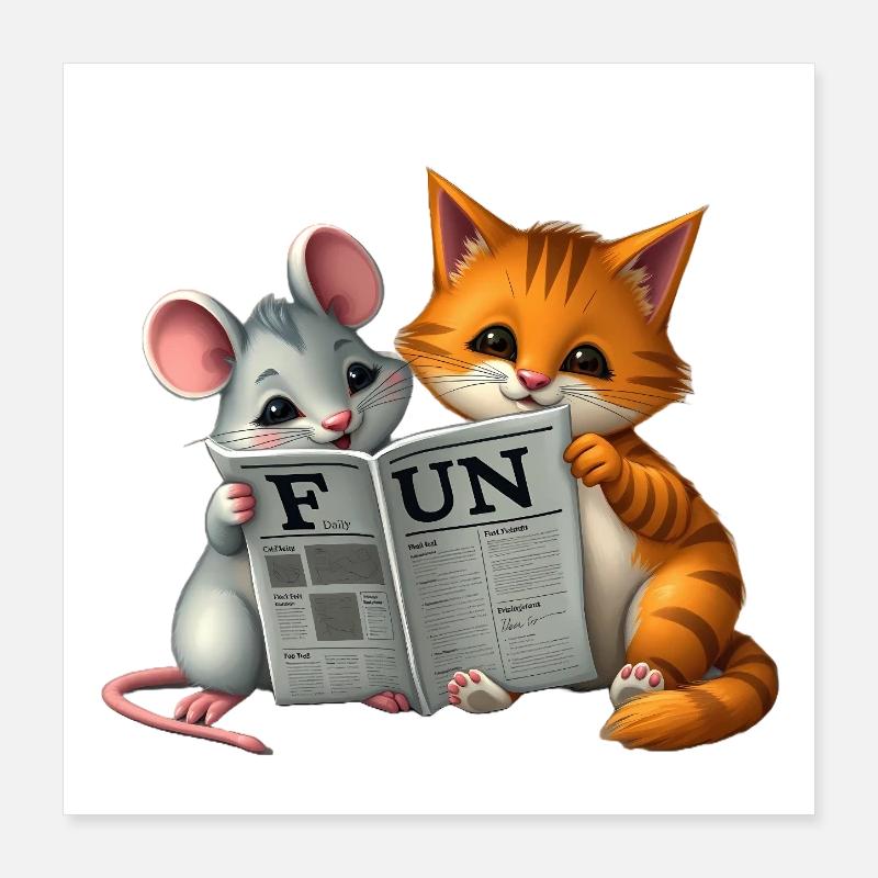 Couple mignon chat et souris dans la mise en page du journal Poster 40 x 40 cm