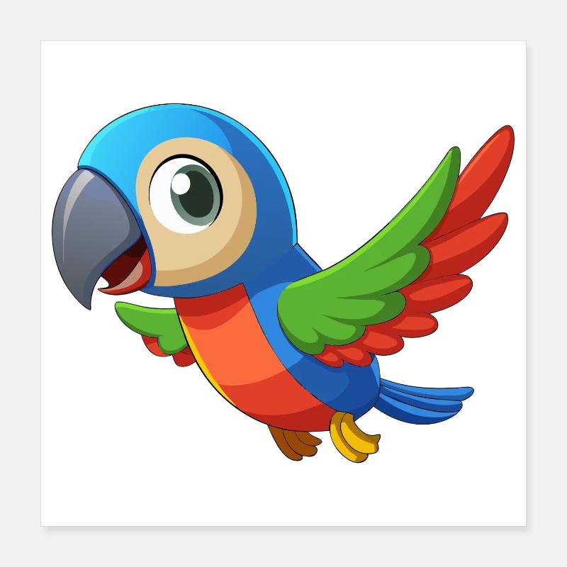 Bunter Baby-Papagei im Flug Poster 40x40 cm