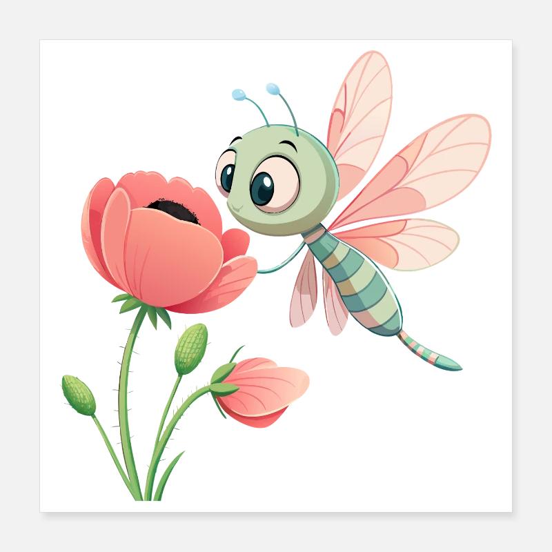 Baby Bunte Libelle In Der Nähe Einer Blume (V03) Poster 40x40 cm