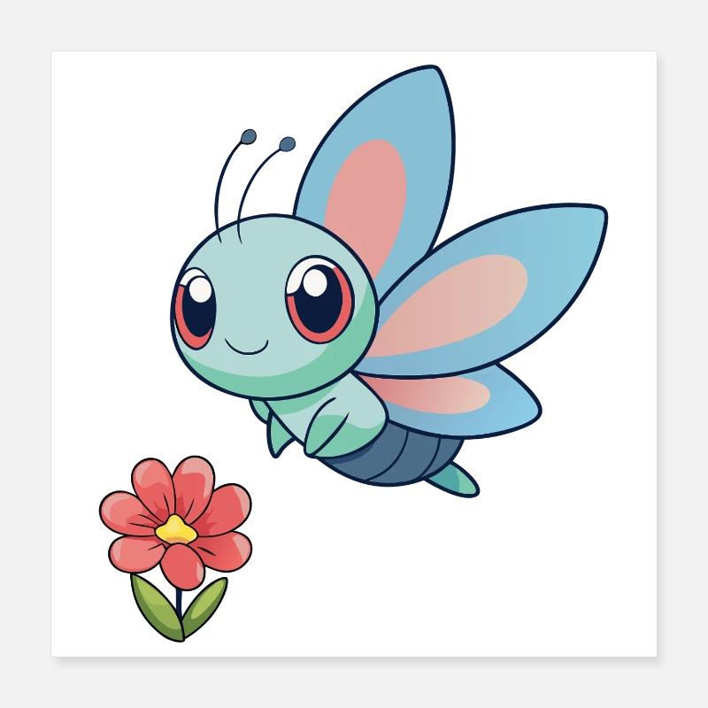 Bébé libellule colorée proche d'une fleur Poster 40 x 40 cm