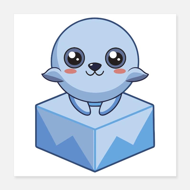 Bébé phoque pixel sur un glaçon Poster 40 x 40 cm