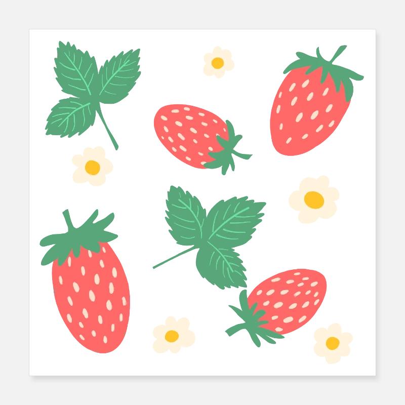 Hübsche wilde Erdbeeren Illustration Poster 40x40 cm