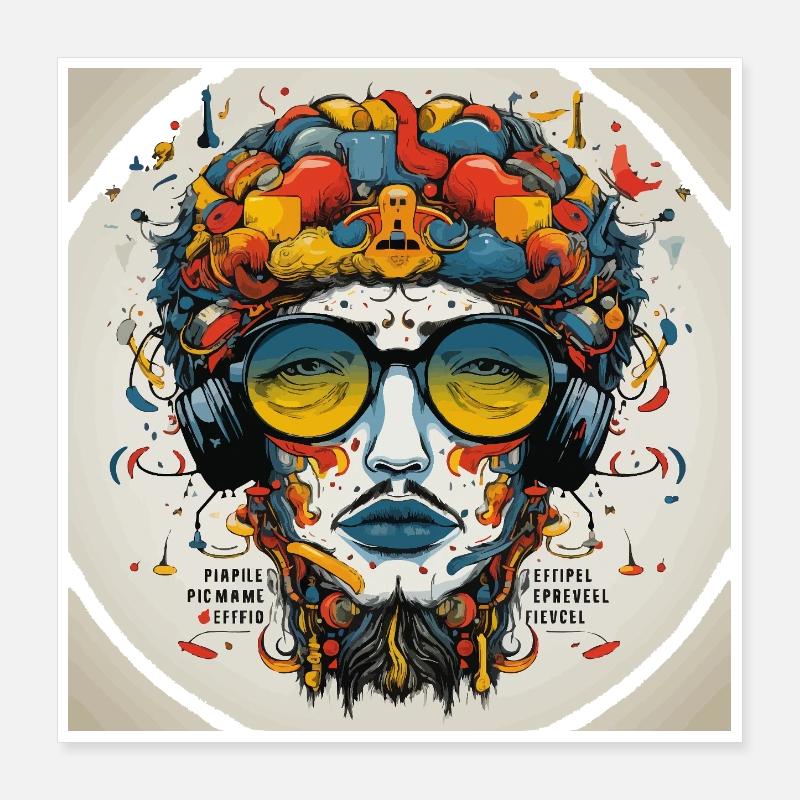 Abstrakter psychedelischer Musik-Enthusiast Porträt Poster 40x40 cm