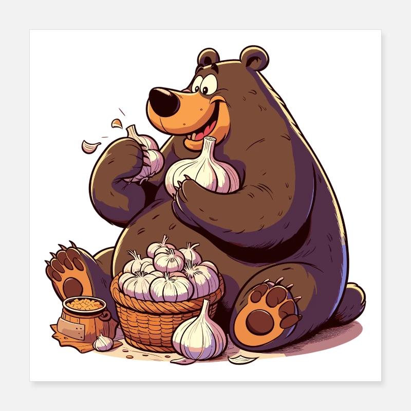 Knoblauch Bär lecker Knofi Geschenk Poster 40x40 cm