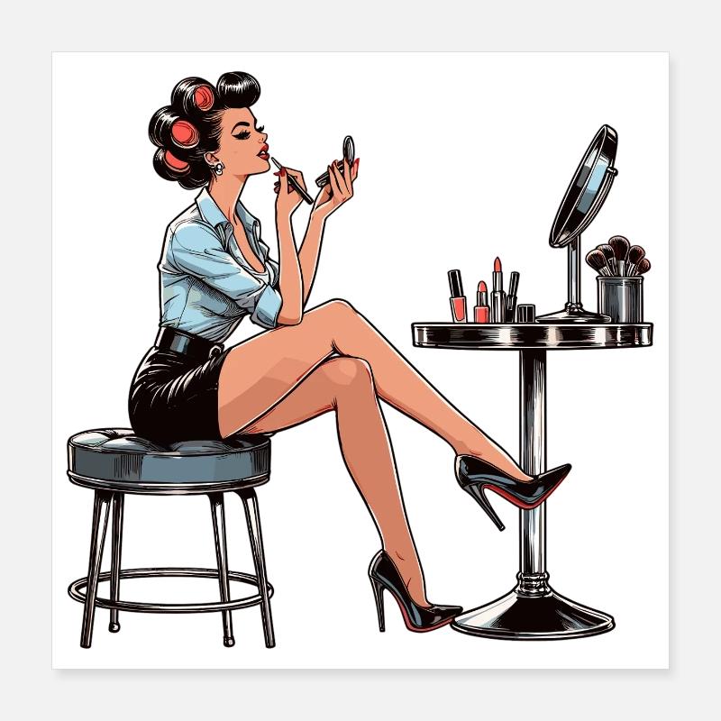 Femme Rockabilly Make Up Maquillage Rétro Cadeau Poster 40 x 40 cm