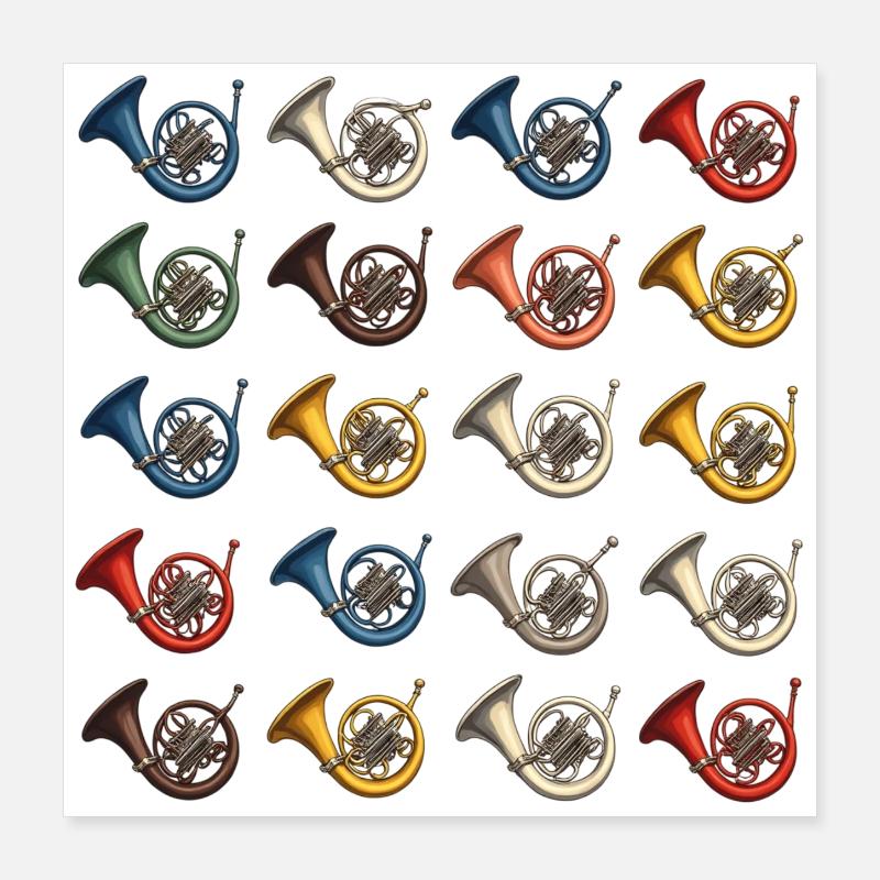 Variété de cor français coloré pour les cornistes Poster 40 x 40 cm