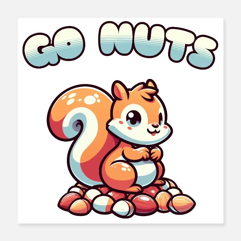 Eichhörnchen sitzt auf Nüssen Cartoon-Tee Poster 40x40 cm