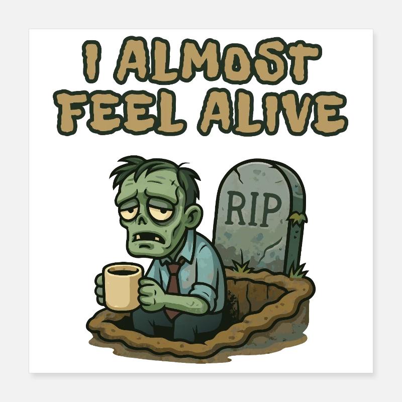 Ich fühle mich fast lebendig wie ein Zombie Poster 40x40 cm