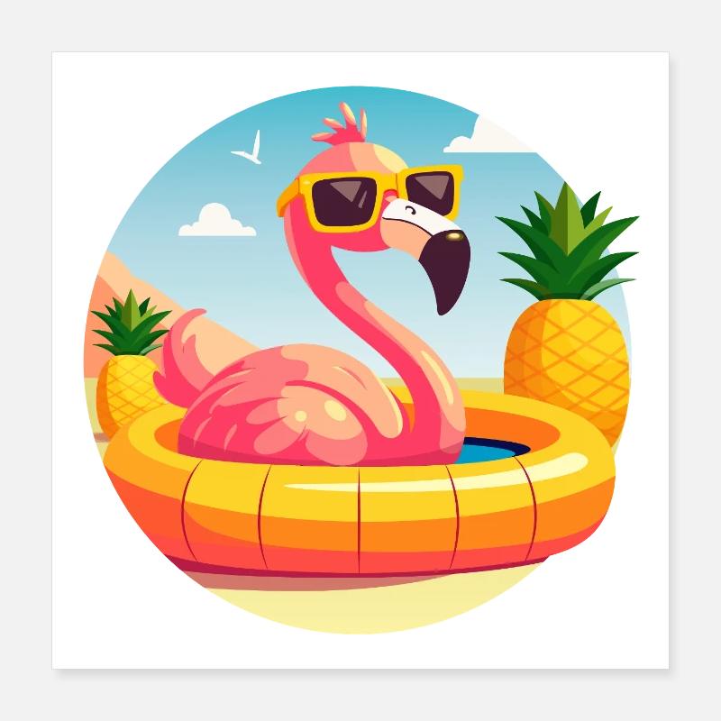 Flamant rose et ananas dessin vectoriel mignon Poster 40 x 40 cm