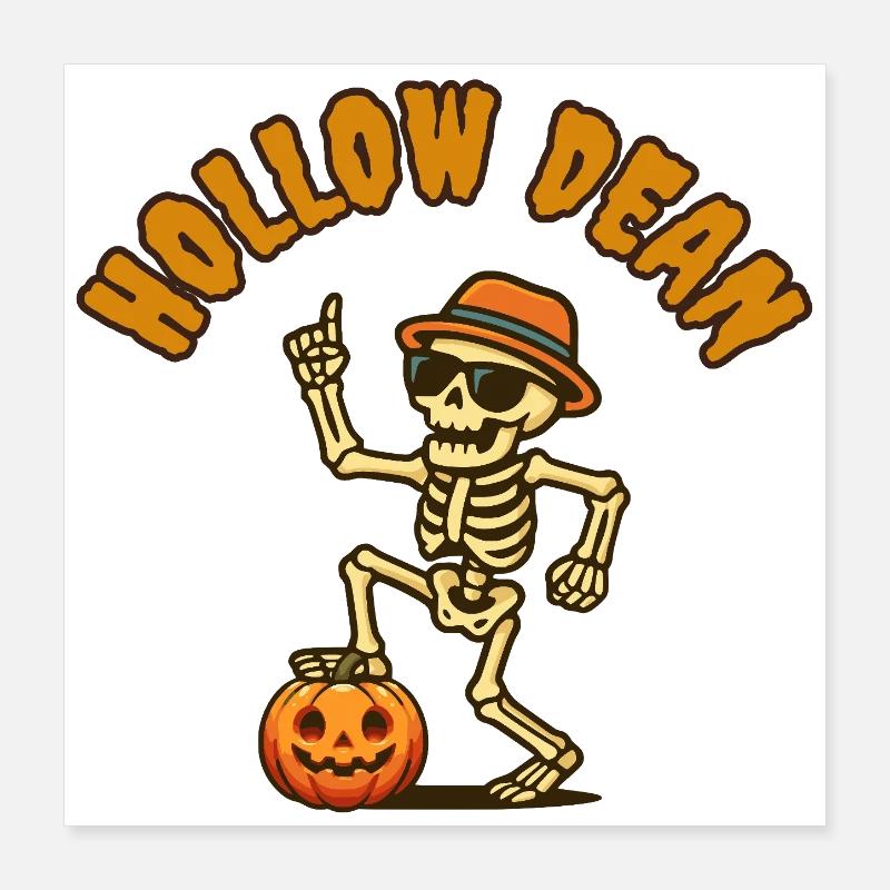 Skeleton Halloween with pumpkins Poster 16" x 16" (40x40 cm)