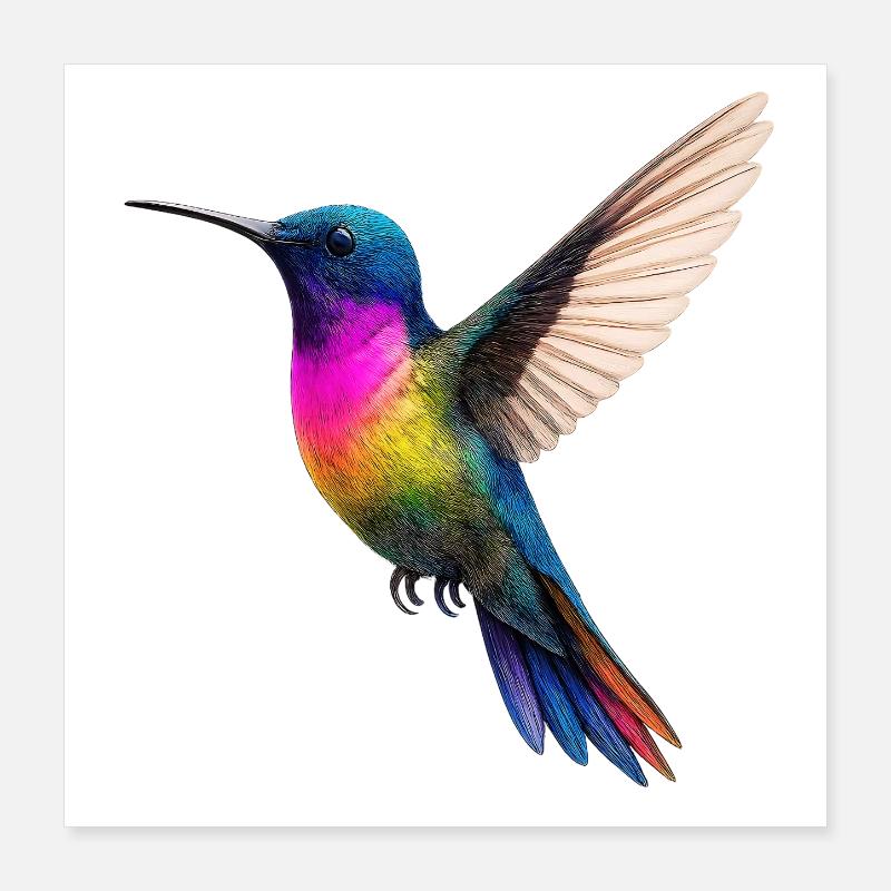 Lebendiges Regenbogen-Kolibri-Design Poster 40x40 cm