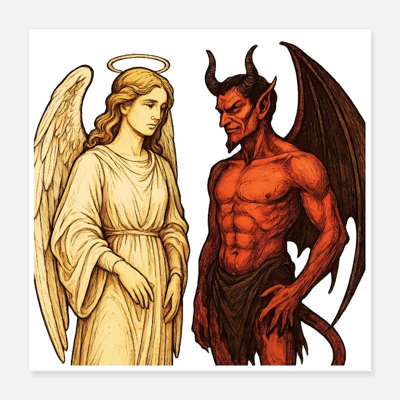 Ange céleste vs démone ardent Illustration Poster 40 x 40 cm