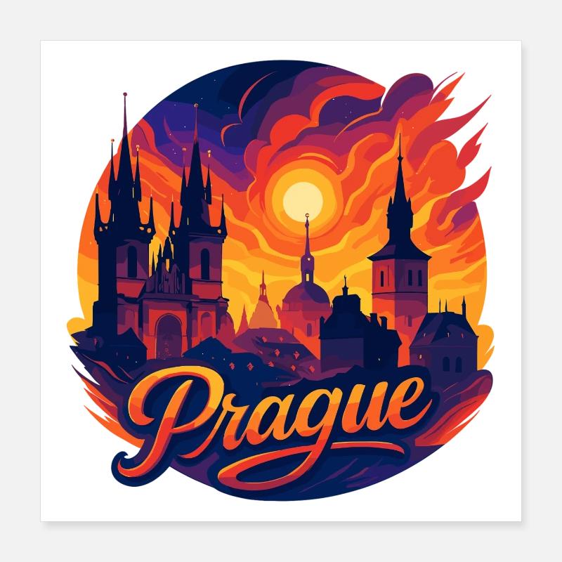 Prague Capitale République tchèque Silhouette Cadeau Poster 40 x 40 cm