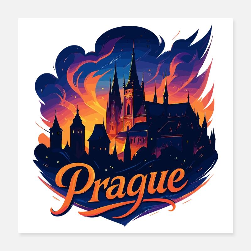 Prague Capitale République tchèque Silhouette Cadeau Poster 40 x 40 cm