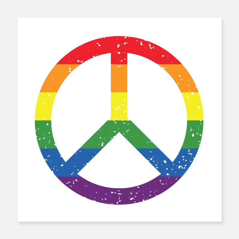 Rainbow Peace Symbol Pride Flag LGBTQ+ Grunge Poster 16" x 16" (40x40 cm)