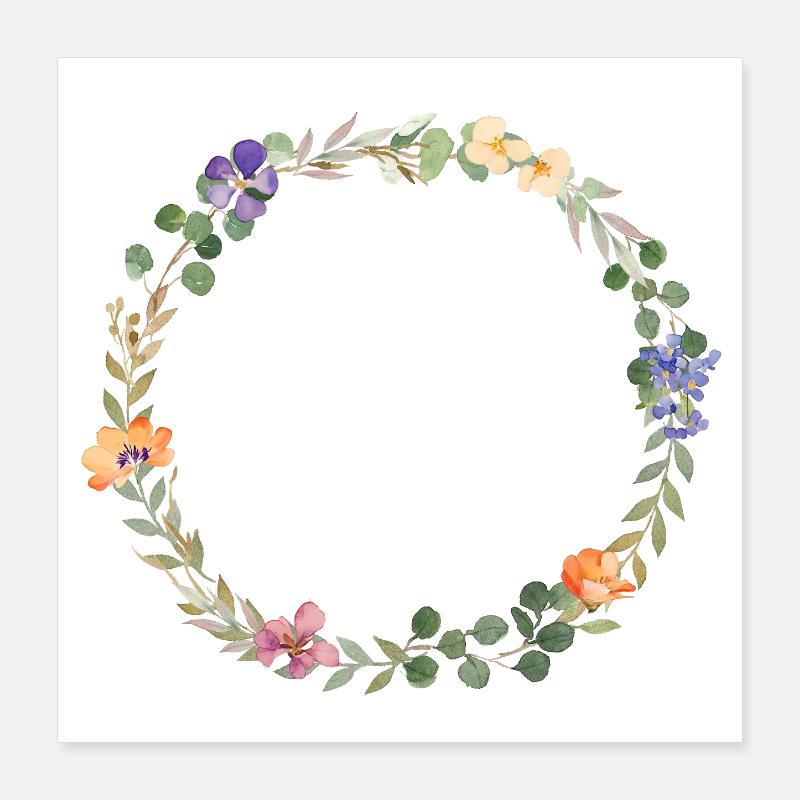 Couronne florale, personnalisable Poster 40 x 40 cm