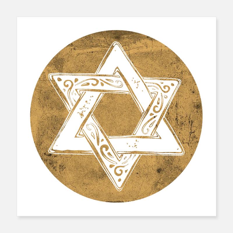 Étoile de David ornée en cercle doré Poster 40 x 40 cm