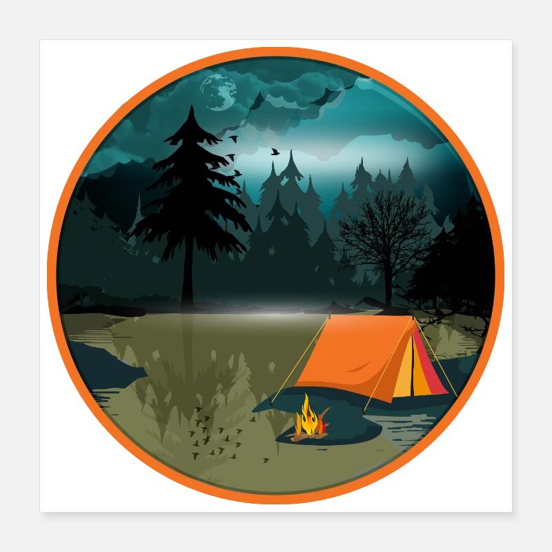 Night camping in the forest with campfire and tent Poster 16" x 16" (40x40 cm)