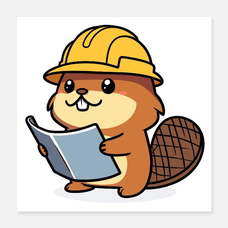 Biber Baumeister Bob Plan der Bauarbeiter Bauherr Poster 40x40 cm