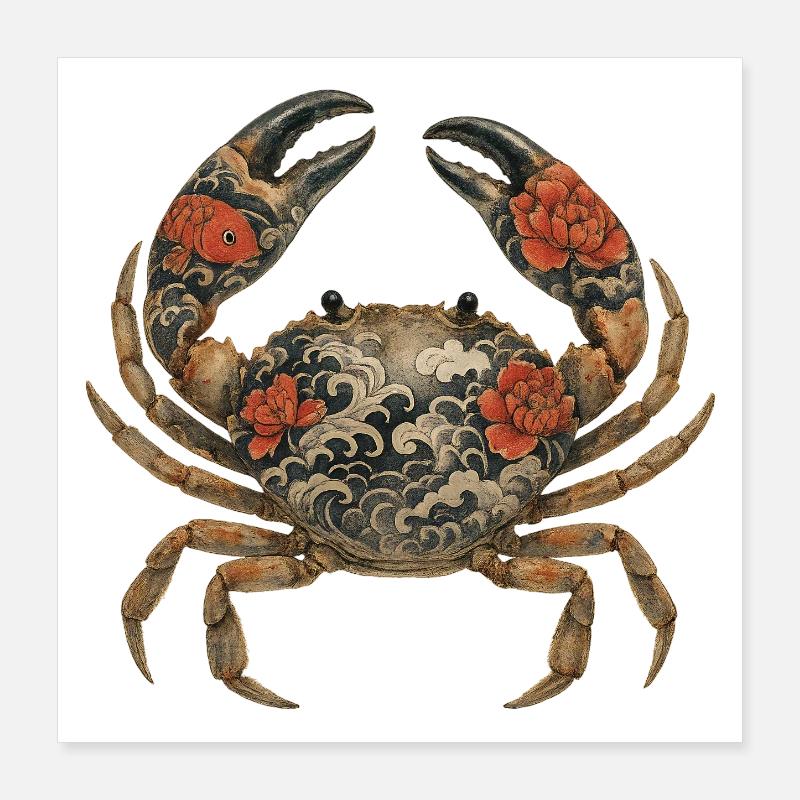 Yakuza Crab – Ink on Shell Poster 16" x 16" (40x40 cm)
