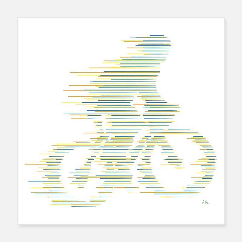 Lignes de vélo de route Idée cadeau de vélo coloré Poster 40 x 40 cm