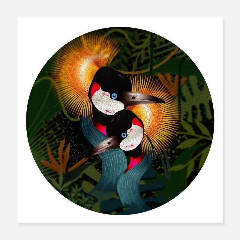 Two ornate crowned cranes in harmony Poster 16" x 16" (40x40 cm)