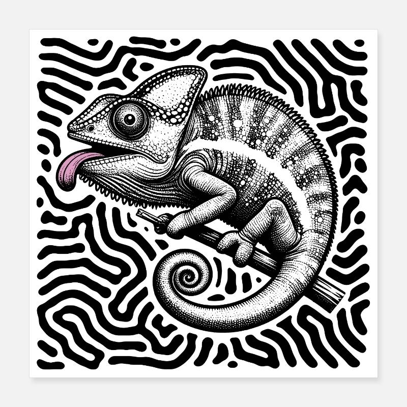 Chamäleon Psychedelisches Labyrinth Kunst Poster 40x40 cm