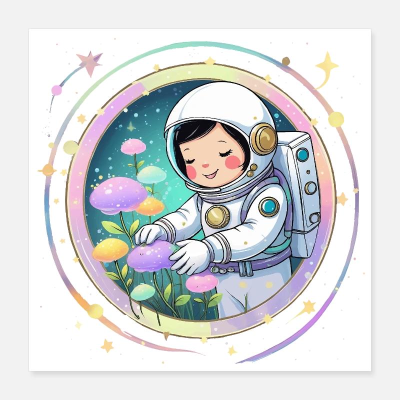 Fille astronaute avec des champignons - Conception spatiale mignonne Poster 40 x 40 cm