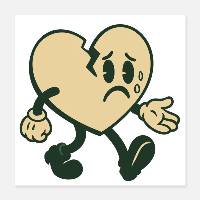 Cœur brisé avec expression triste Poster 40 x 40 cm
