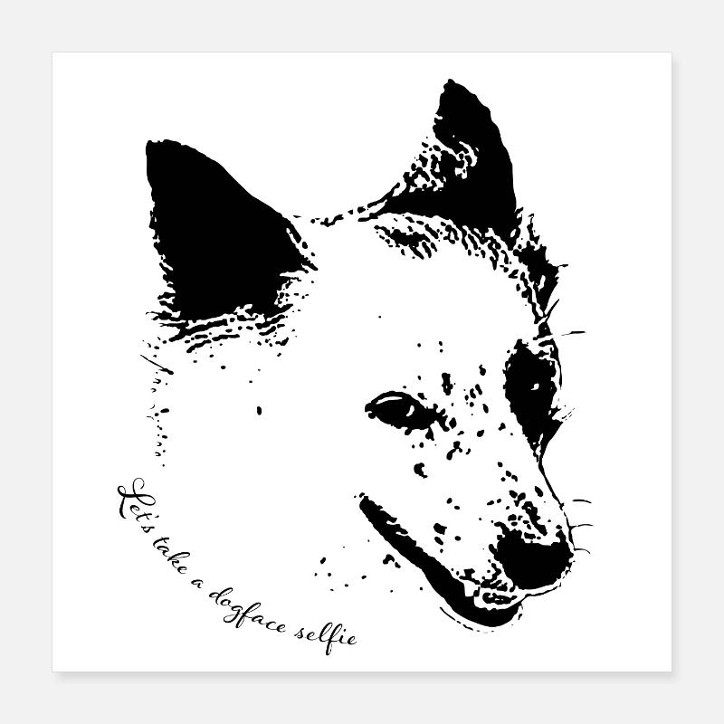 Selfie avec un visage de chien - Poster 40 x 40 cm - blanc
