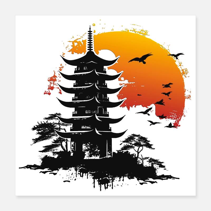 Pagode Orange Japon Poster 40 x 40 cm