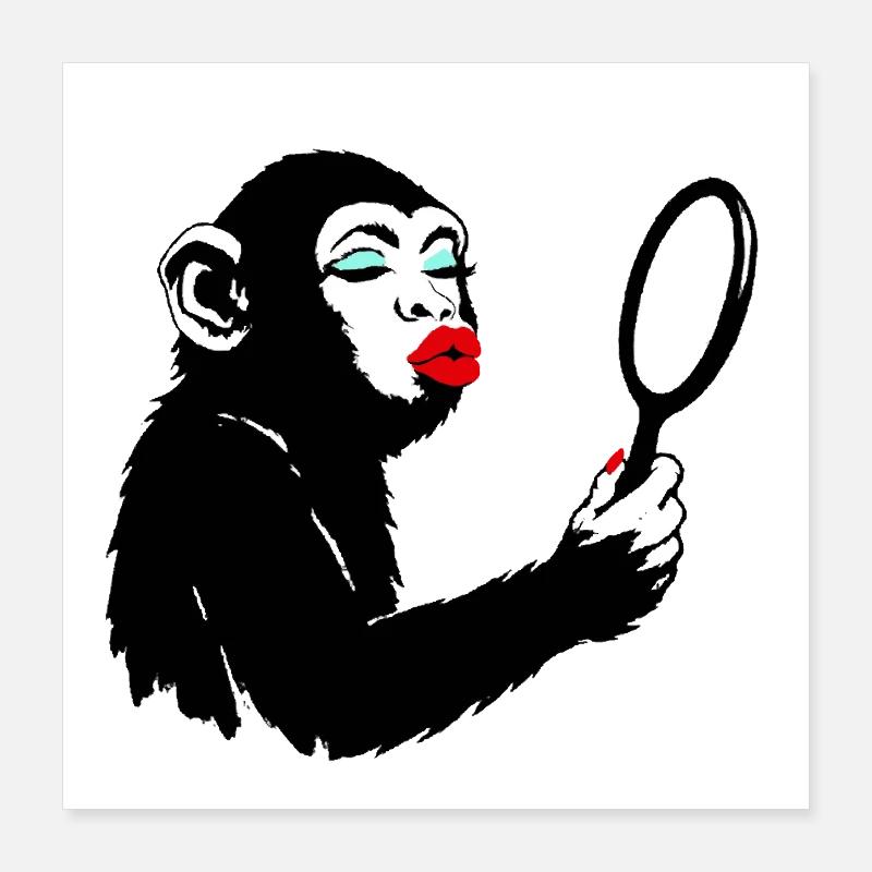 Dame singe vaniteuse avec miroir Poster 40 x 40 cm