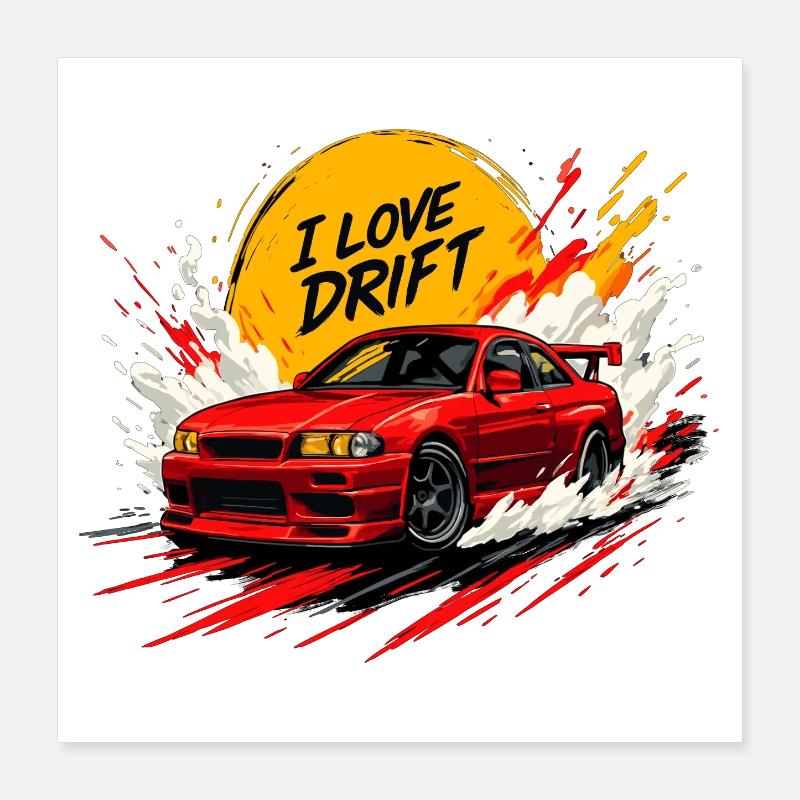 Rotes Drift Auto Splash Kunstwerk Poster 40x40 cm