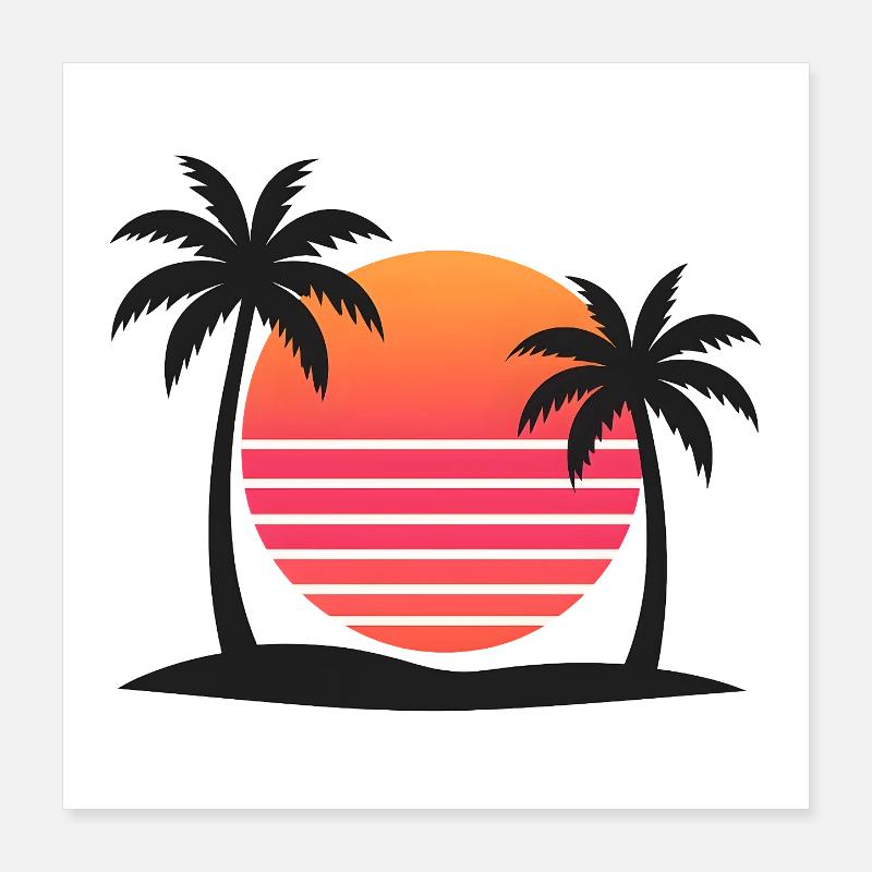 Coucher de soleil tropical avec palmiers Poster 40 x 40 cm