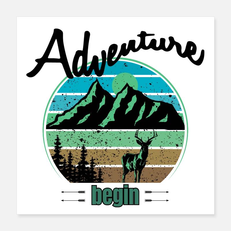 Mountains and deer wilderness Poster 16" x 16" (40x40 cm)
