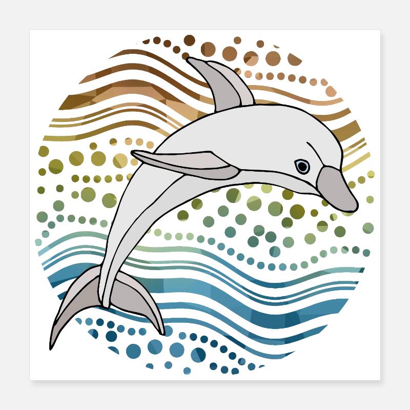Dolphin in Abstract Waves Poster 16" x 16" (40x40 cm)