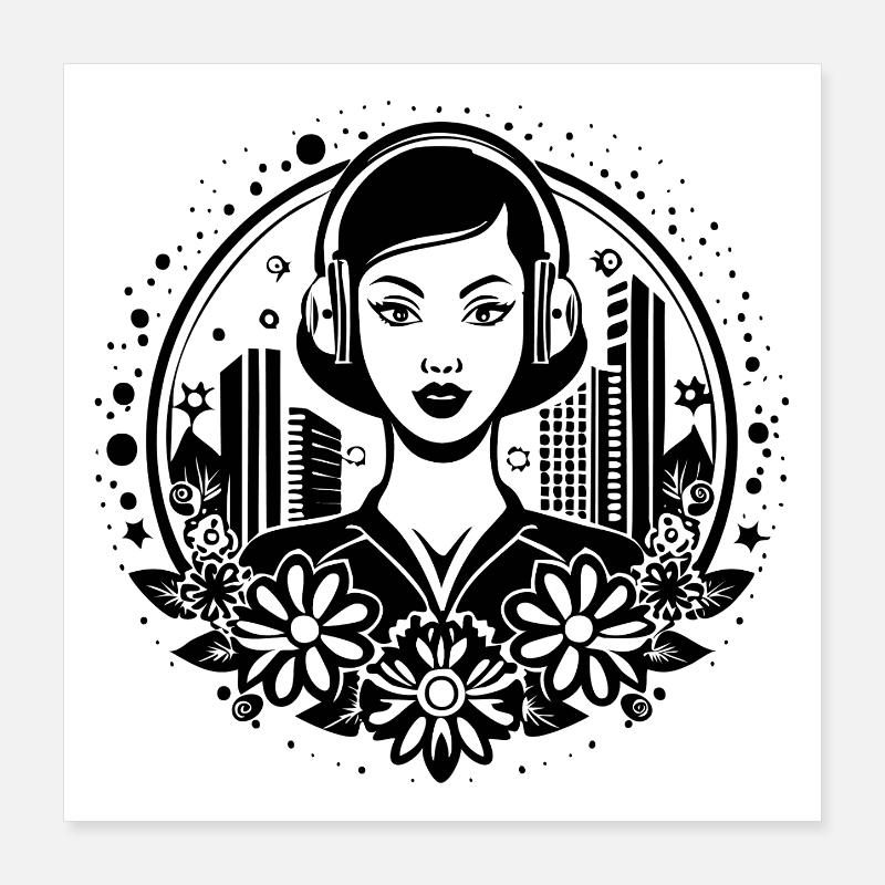 Techno Beat kick – Femme, Casque, Séquence Poster 40 x 40 cm