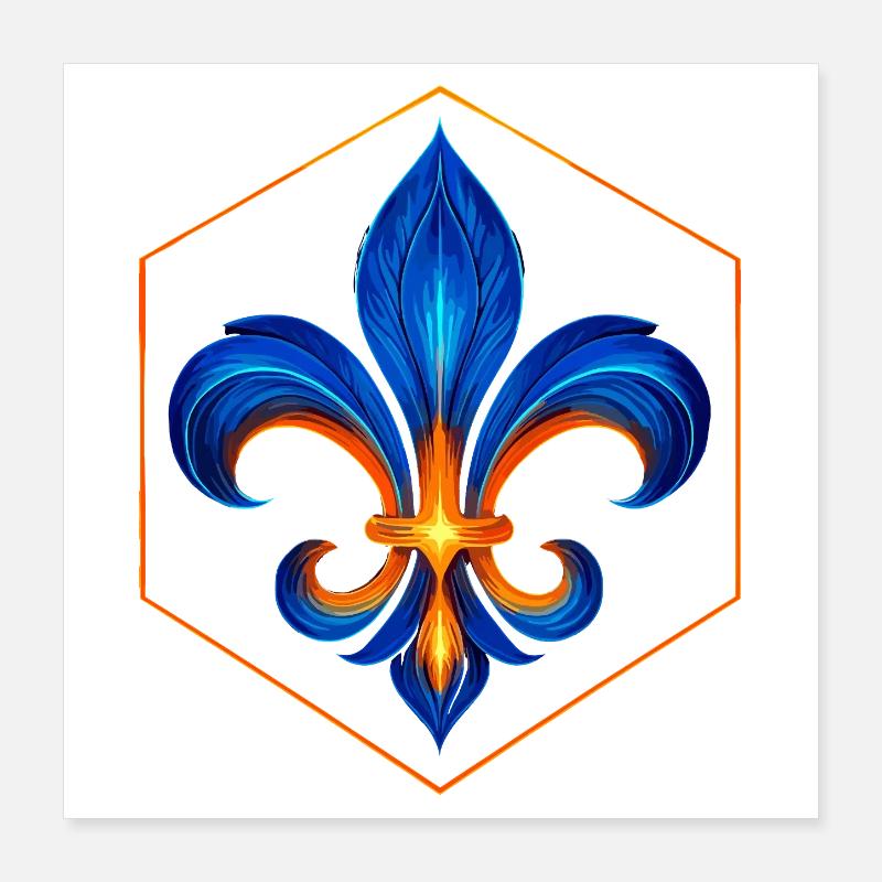 Fleur-de-Lys Flame Blue and Gold Glow Poster 16" x 16" (40x40 cm)