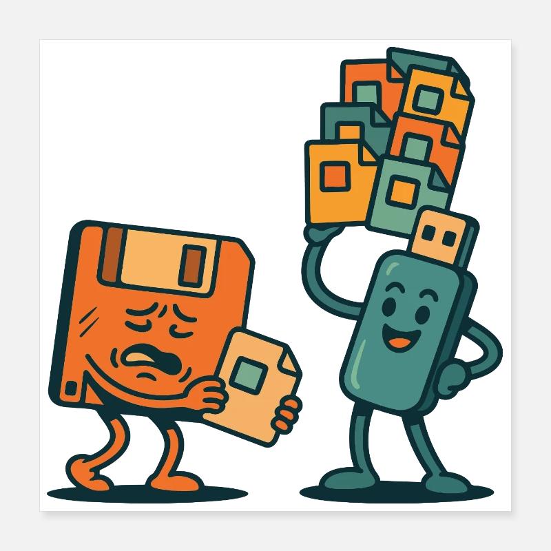 Floppy Disk vs USB Drive Retro Tech Sarcasm Poster 16" x 16" (40x40 cm)