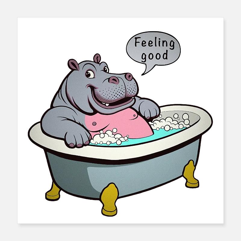 Hippo in the bath Poster 16" x 16" (40x40 cm)
