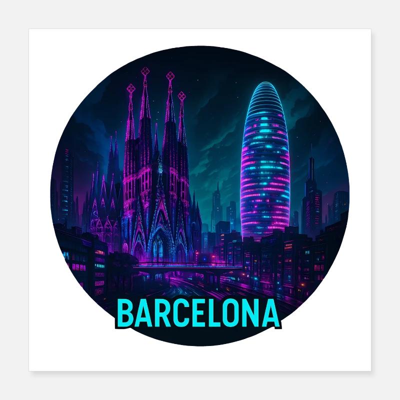 Barcelone Souvenir Cyberpunk Poster 40 x 40 cm