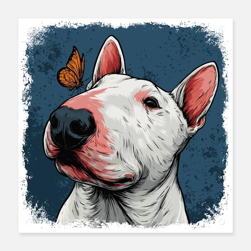 Joyeux bull terrier avec papillon Poster 40 x 40 cm