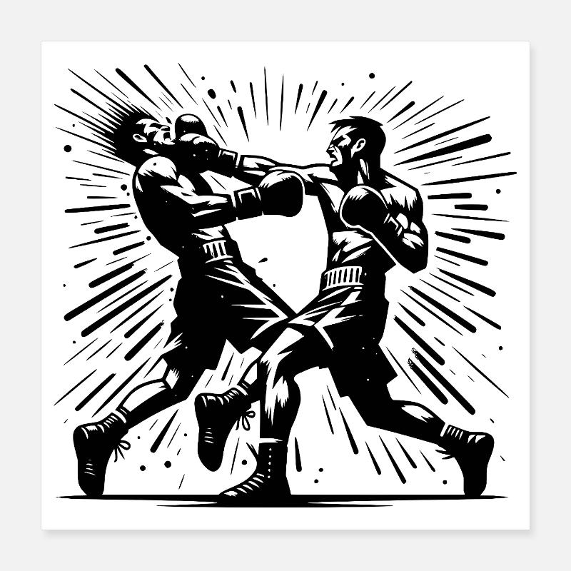 Action de boxe rétro Le coup de poing décisif Poster 40 x 40 cm