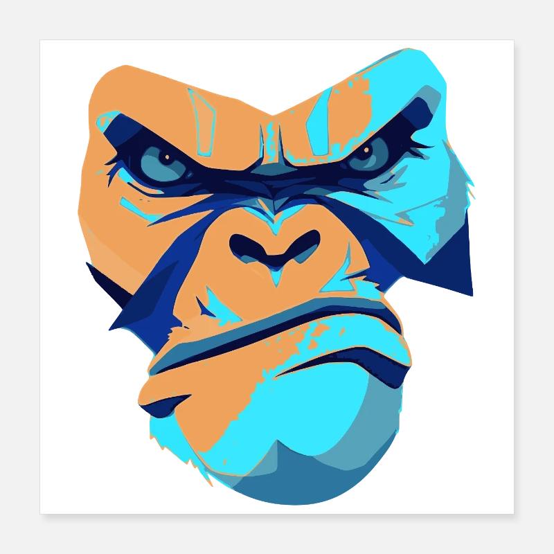 Imprimé imprété Gorille Bleu Devant Poster 40 x 40 cm