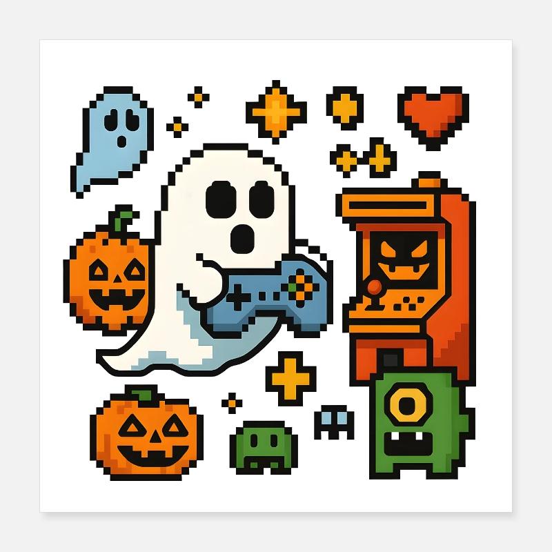 Pixel Ghost Gaming Retro Design Poster 40x40 cm