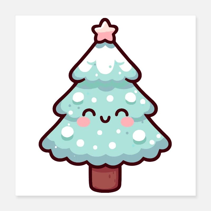 Conception d’arbre de Noël enneigé kawaii Poster 40 x 40 cm