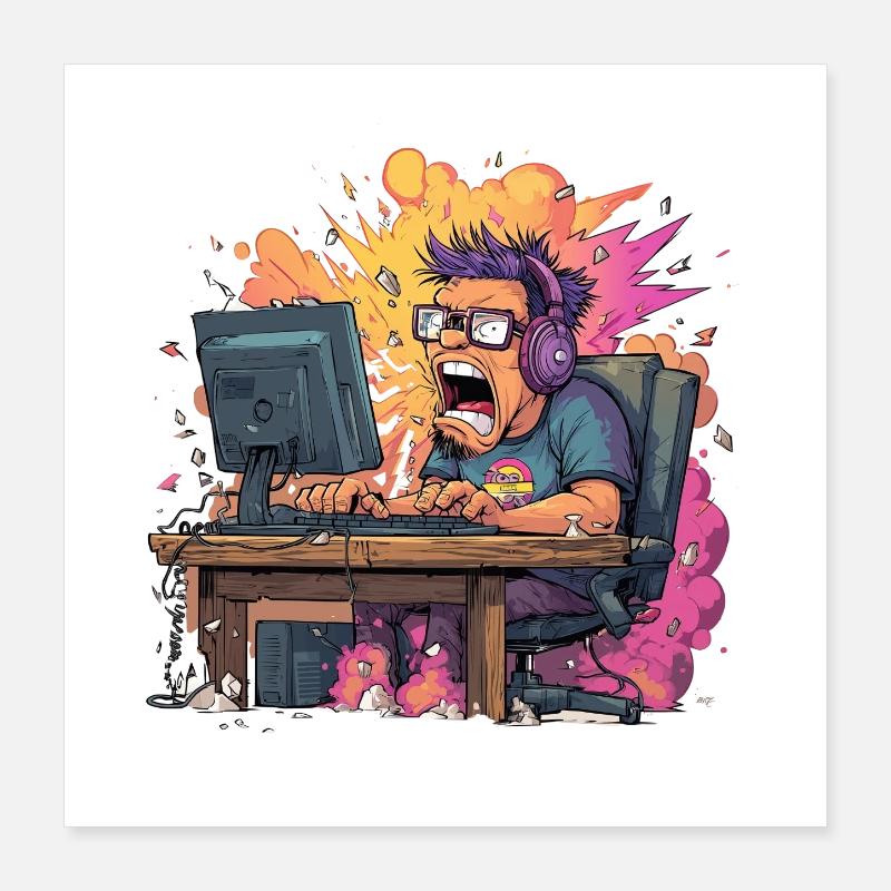 Gaming Rage Explosion – Gamer in Rage Mode Poster 16" x 16" (40x40 cm)