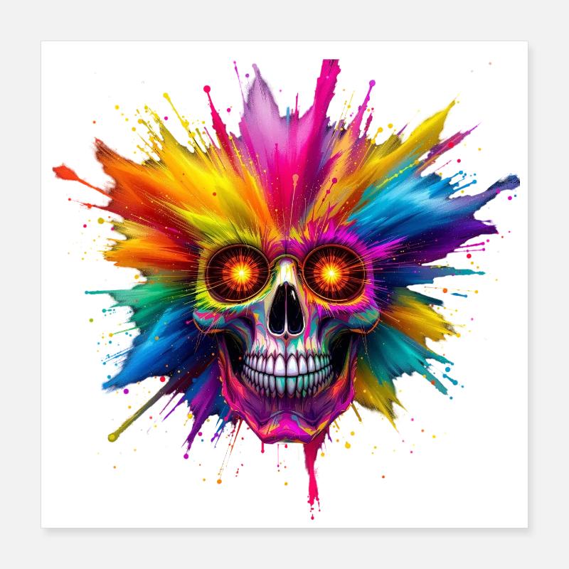 Crâne coloré avec explosion de couleurs Poster 40 x 40 cm